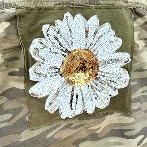 Up-cycled SHACKET. Made from previously owned button-down shirt and T-shirt.